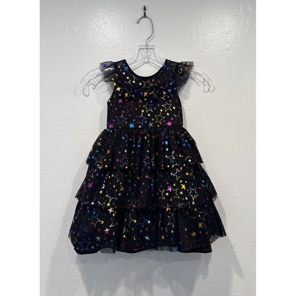 Pippa & Julie Rainbow Star Tulle Dress Girls Size 4 Tiered Mesh Holiday Party